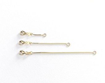 14k Solid Gold Box Link Necklace or Bracelet Extender in Lobster Claw Closure,Removal Solid Gold Box Link, Adjustable Box Link Extension