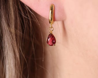 Gold Pear Ruby Earring / Handmade Gold Pear Ruby Earring / 14k Gold Pear Ruby Earring Available in Gold, Rose Gold, White Gold