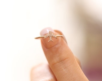 Gold Bird Tiny Diamond Ring / Handmade Bird Diamond Ring / 14k & 18k Gold Bird Minimalist Ring Available in Gold, Rose Gold, White Gold