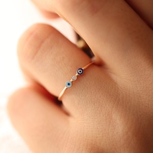 Gold Evil Eye with Tiny Diamond Ring / Handmade Evil Eye Ring / 14k & 18k Evil Eye Ring Available in Gold, Rose and White Gold
