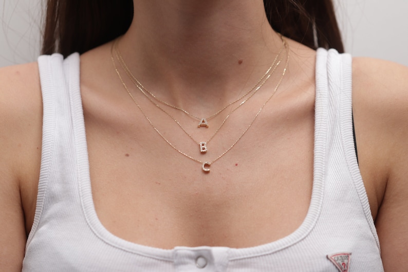 14k 18k Gold Diamond Letter Necklace / Handmade Diamond Initial Necklace / Gold Initial Necklace Available in Gold, Rose Gold and White Gold image 6