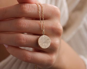 14k Solid Gold Cremation Urn Round Necklace Personalized Ash Holder Memorial Keepsake Jewelry Handwriting, Picture & Fingerprint available