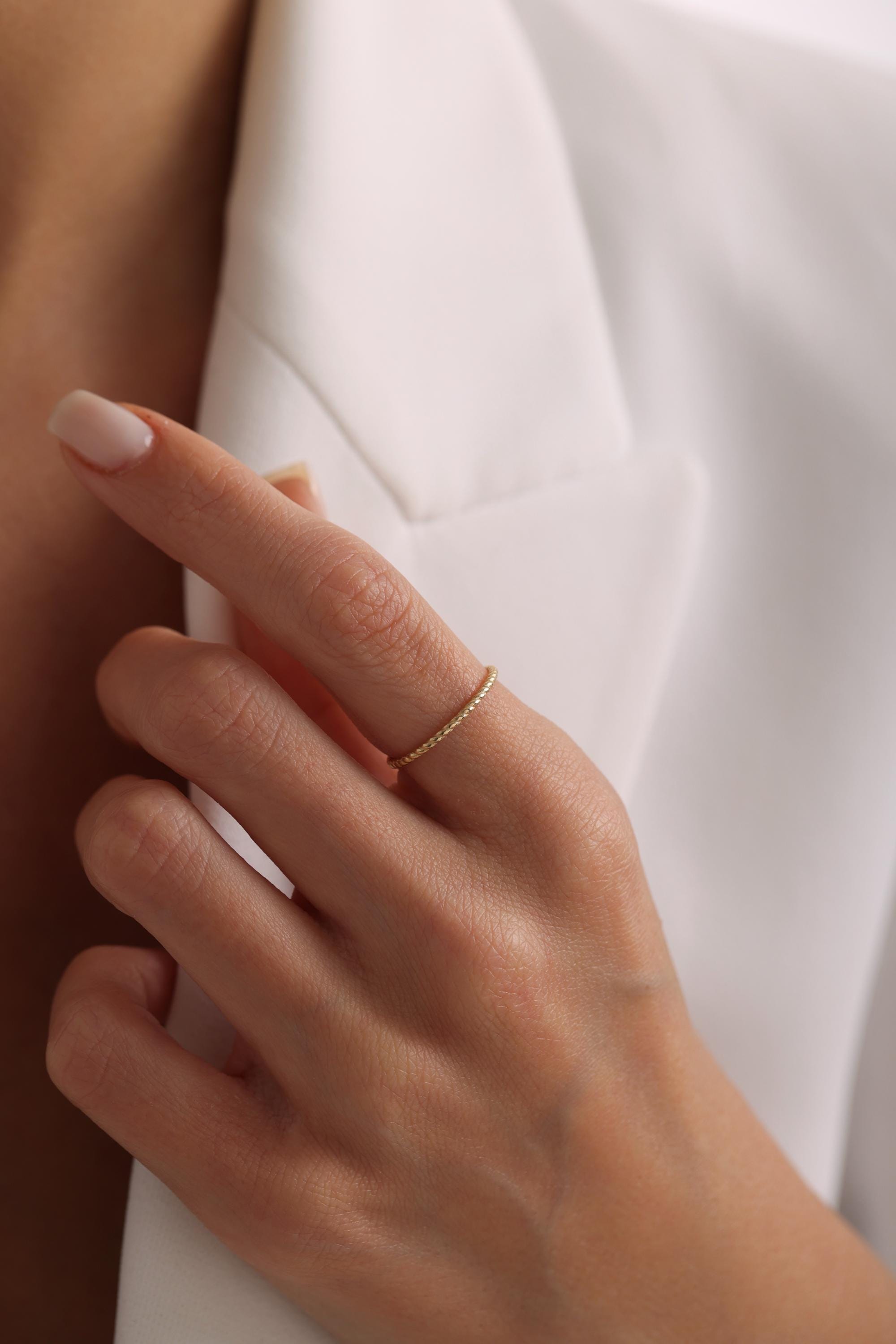 14K Gold Rope Ring 1.2MM, Solid Gold Wedding Band, Twisted Rope Ring ...