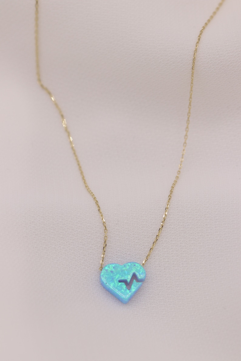 14k Gold Opal Heart Necklace Handmade Opal Heart Necklace Opal Heart Necklace Available in Gold Rose Gold White Gold