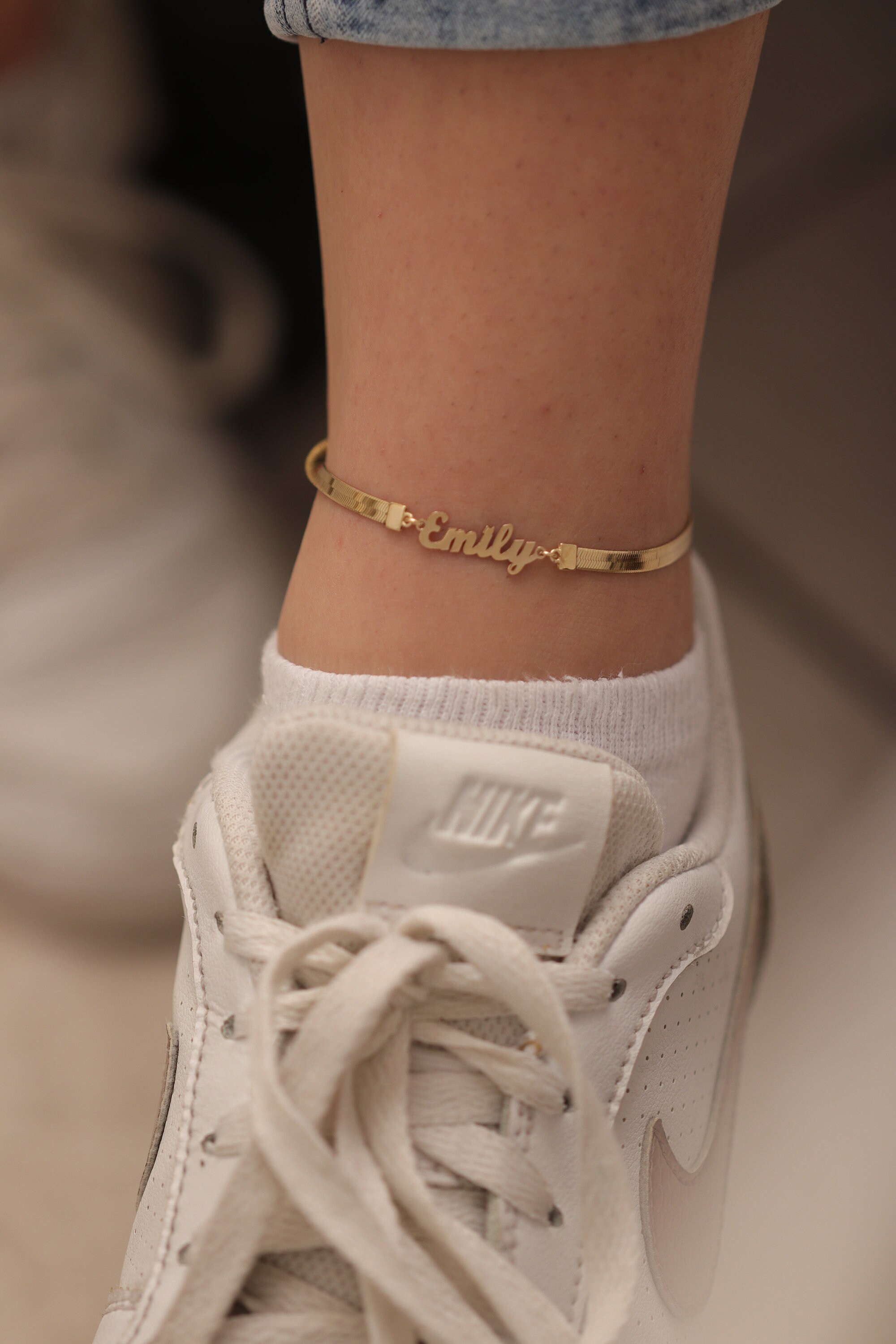 14k Gold Herringbone Name Bracelet or Anklet handmade Herringbone
