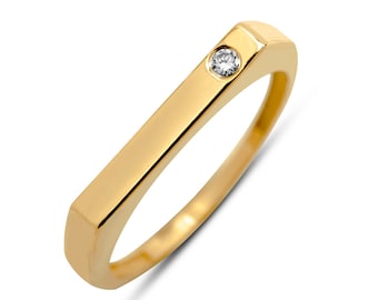 14k & 18k Gold Flat Signet Diamond Ring / Handmade Flat Signet Diamond Ring / Gold Signet Ring Available in Gold, Rose Gold, White Gold