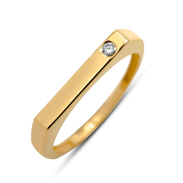 14k & 18k Gold Flat Signet Diamond Ring / Handmade Flat Signet Diamond Ring / Gold Signet Ring Available in Gold, Rose Gold, White Gold