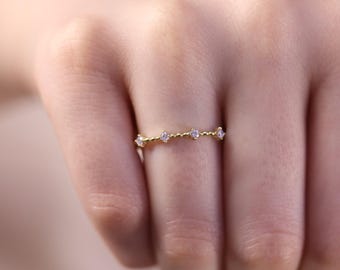 4 Stone Diamond Wedding Ring / Engagement Diamond  Ring / 14k & 18k Gold Minimalist Ring Available in Gold, Rose Gold and White Gold