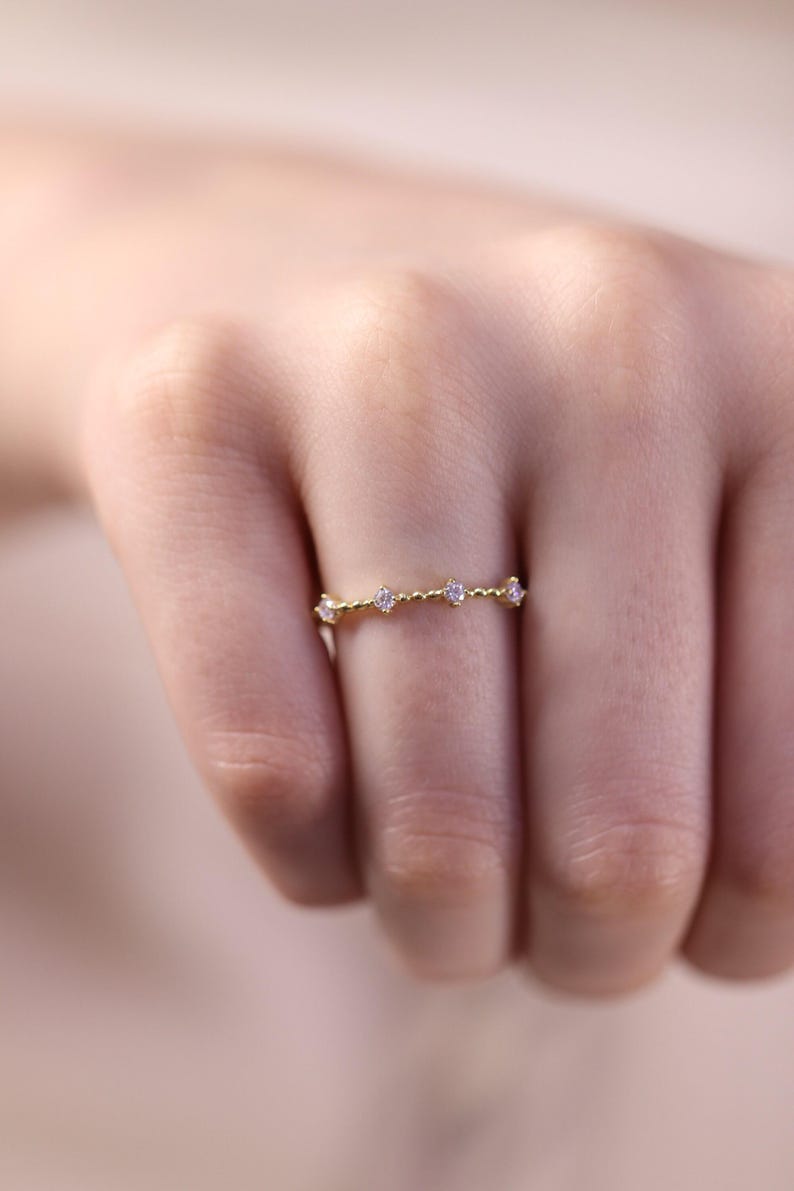 4 Stone Diamond Wedding Ring / Engagement Diamond Ring / 14k & 18k Gold Minimalist Ring Available in Gold, Rose Gold and White Gold image 1