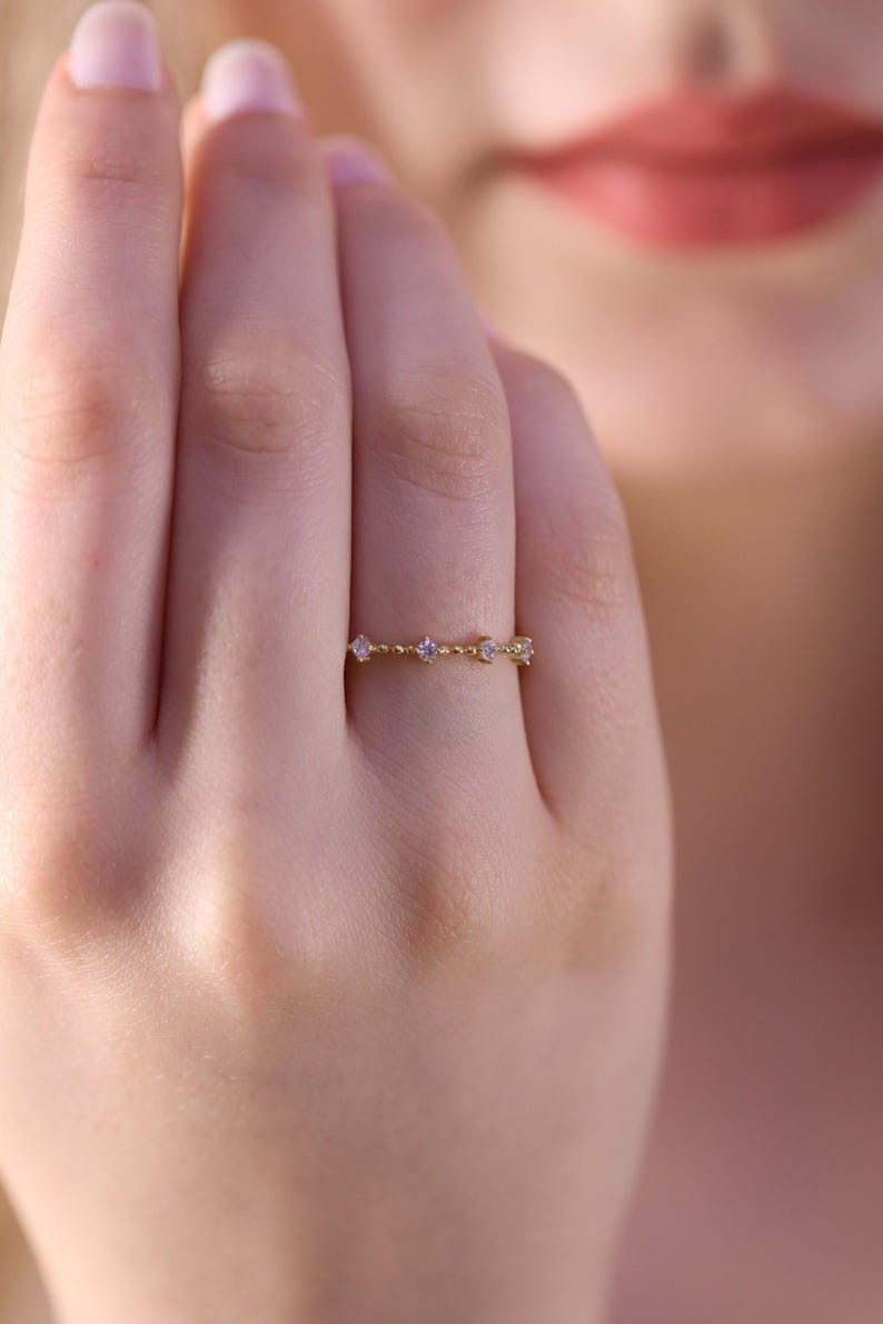 4 Stone Diamond Wedding Ring / Engagement Diamond Ring / 14k & 18k Gold Minimalist Ring Available in Gold, Rose Gold and White Gold image 4