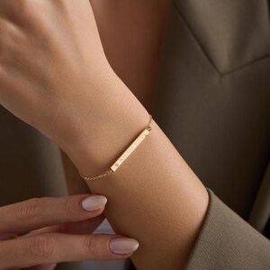 14k 18k Real Gold Urn Bar Bracelet with Diamond, Handmade Memorial Four Sided Engraved Bracelet Gold 3D Bar Waterproof Bar image 3