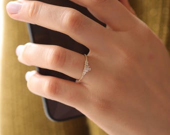 10k 14k 18k Baguette Diamond Wedding Ring /Hand-made Baguette Diamond Half Eternity Ring/Diamond Ring Available in Gold,Rose Gold,White Gold