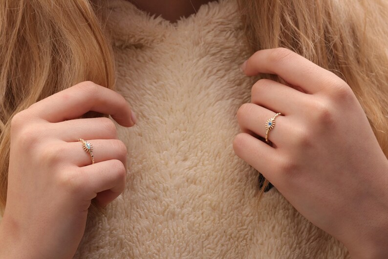 Handmade Gold Enamel Evil Eye Ring / 14k & 18k Evil Eye Ring / Evil Eye Ring Available in Gold, Rose and White Gold 画像 7