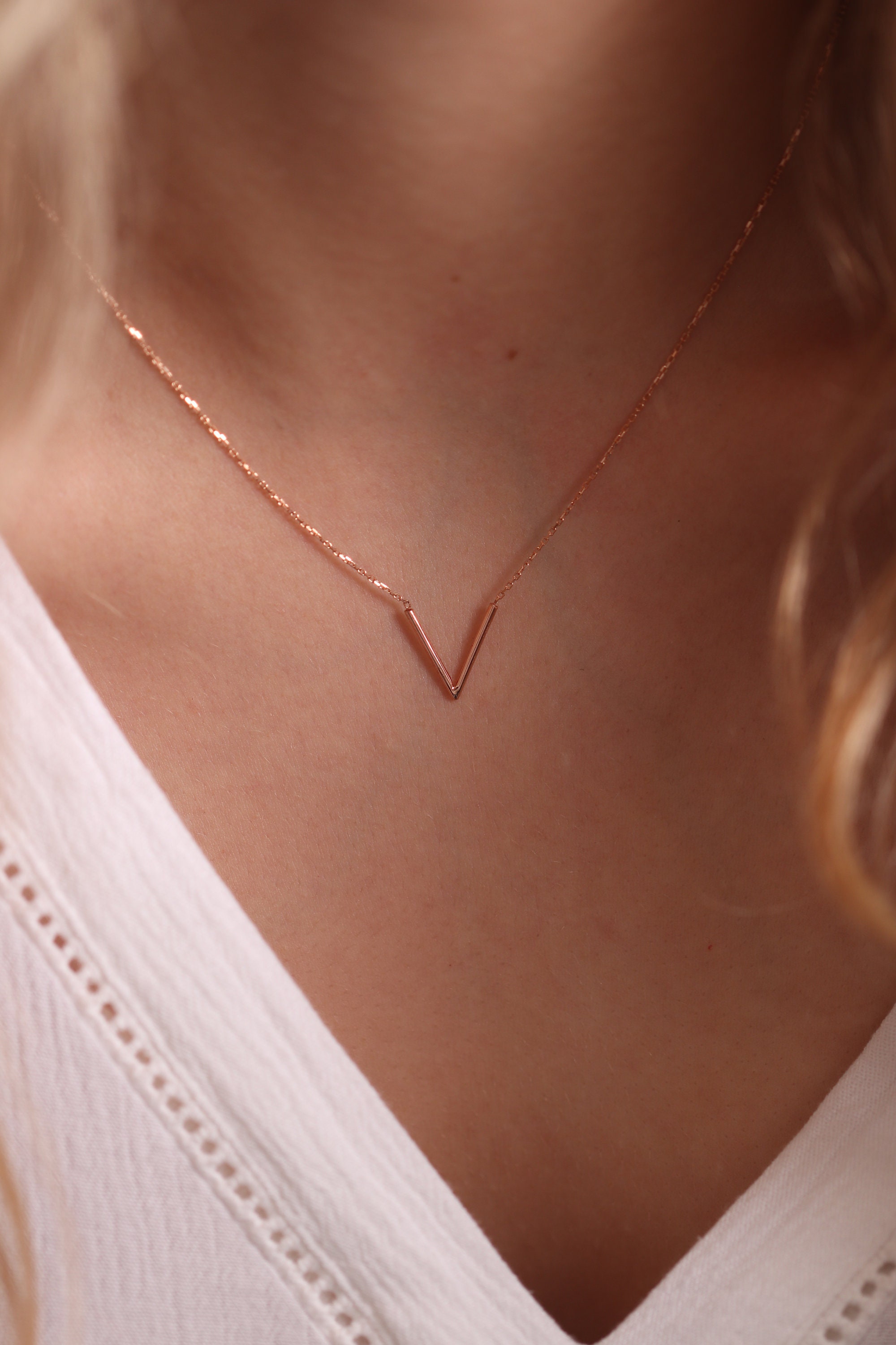 14K & 18K Gold V Necklace / Handmade Gold Chevron V Necklace Etsy