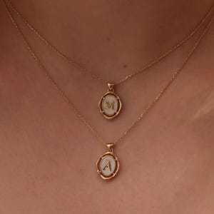 10k 14k 18k Gold Enamel Letter Necklace, Handmade Enamel Initial Necklace, Gold Initial Necklace, Oval Letter Necklace,Birthday Gift for Her