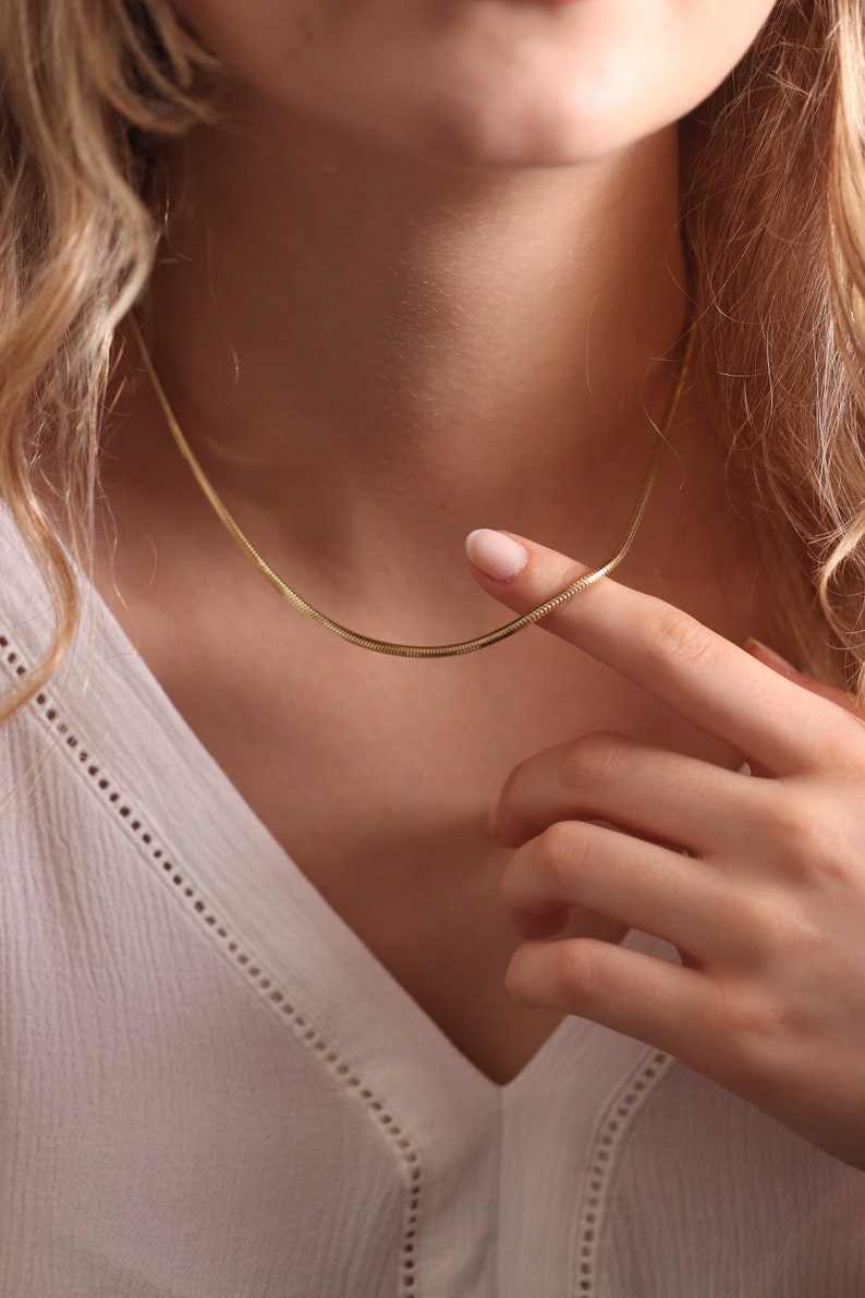 14k Gold Snake Necklace / Handmade Gold Snake Necklace / Layered Round Gold Chain / Gold Snake Necklace /Round Shape Chain /Gold Snake Chain bild 2