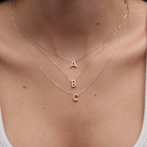 14k 18k Gold Diamond Letter Necklace / Handmade Diamond Initial Necklace / Gold Initial Necklace Available in Gold, Rose Gold and White Gold image 4
