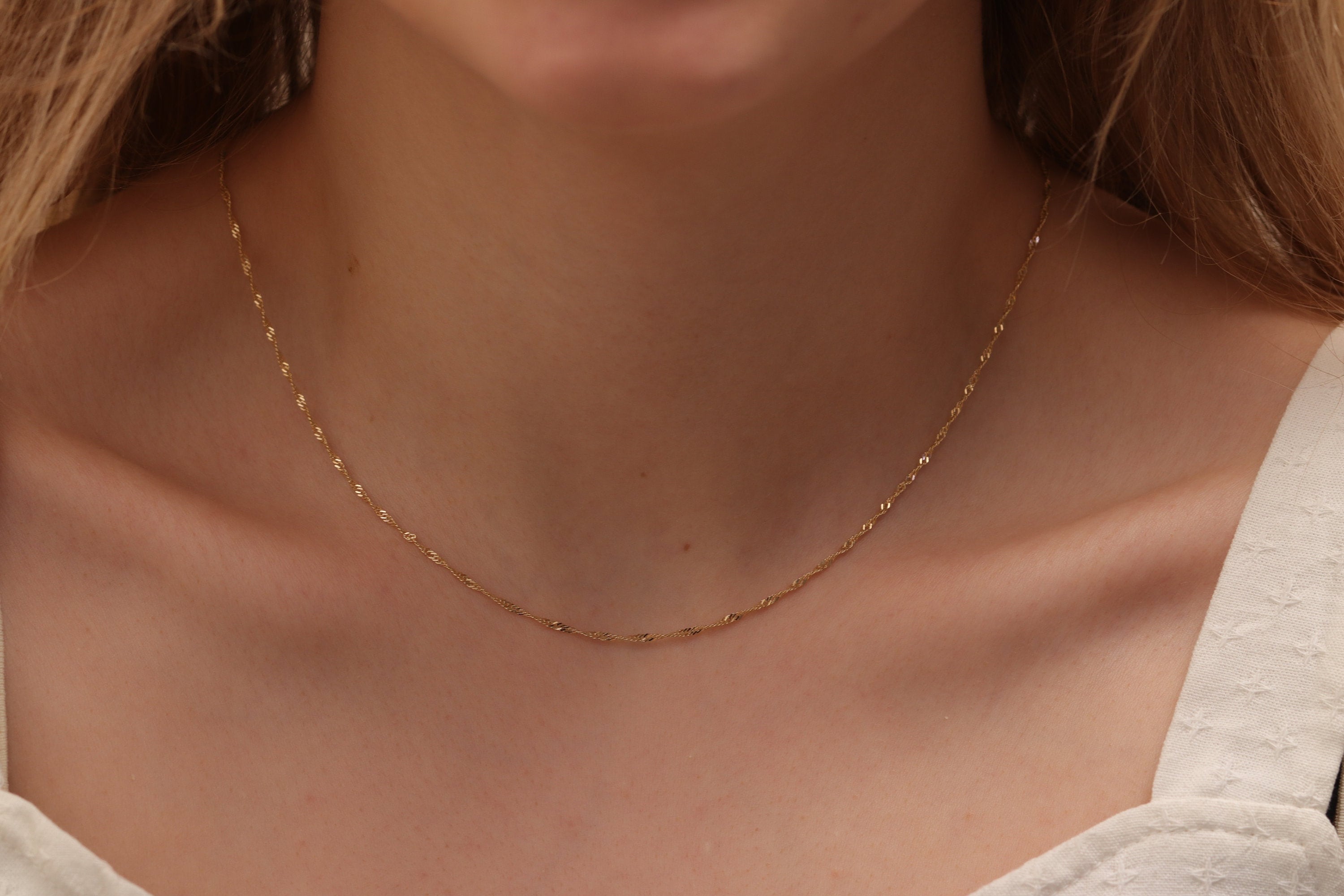 14k Gold Singapore Chain / Handmade Layered Necklace / Gold