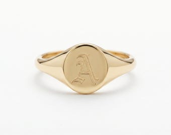 10K 14K 18K Gold Anfangs Oval Siegelring, personalisiertes Monogramm Pinky Ring