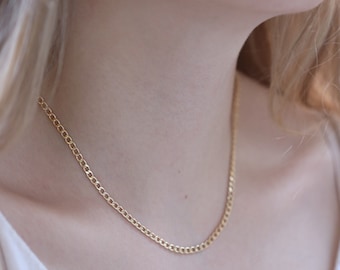 14k Gold Curb Chain / Handmade Curb Necklace / Curb Cuban Link