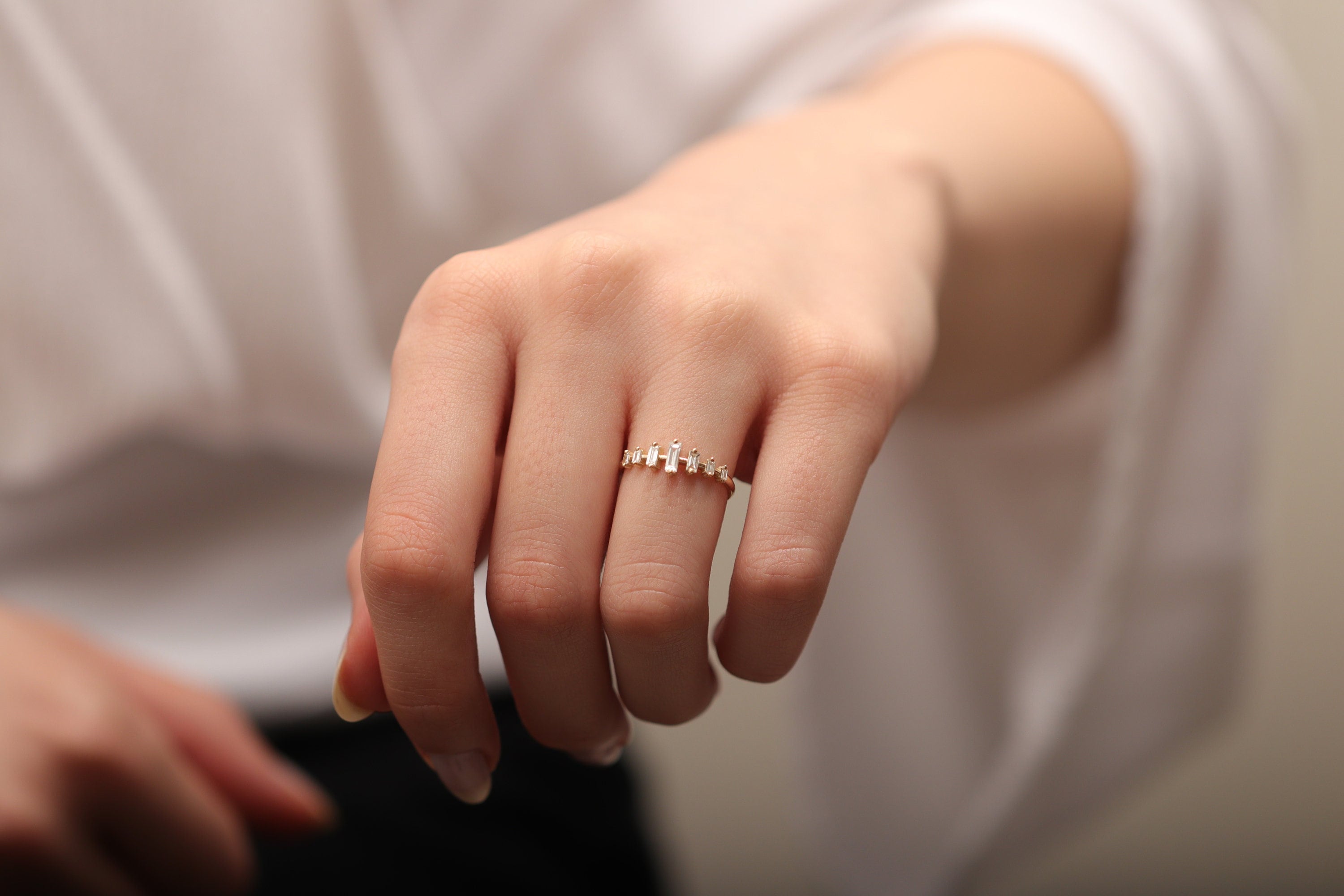 10k,14k,18k Seven Baguette Diamond Wedding Ring/Handmade Baguette Diamond Ring/Wedding Band/Engagement Band/Christmas Gift/Mothers Day Gift