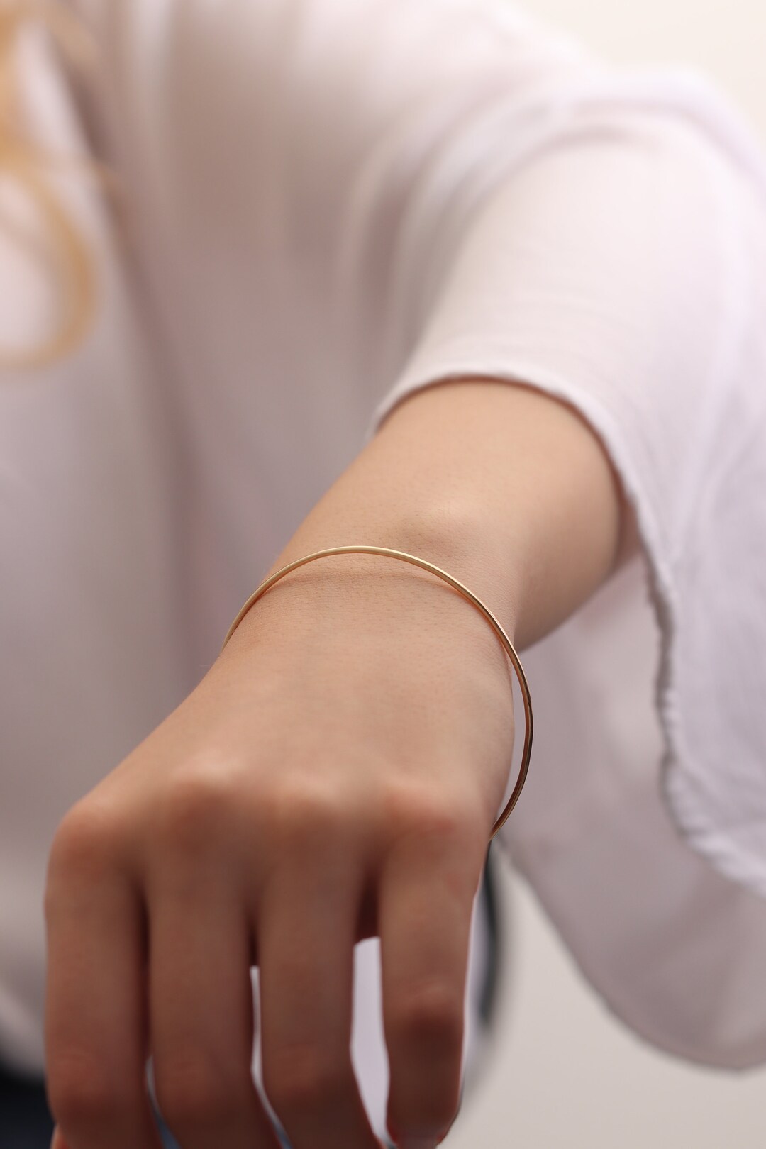 14k 18k Gold Solid Round Bangle/minimalist Slip on Bracelet