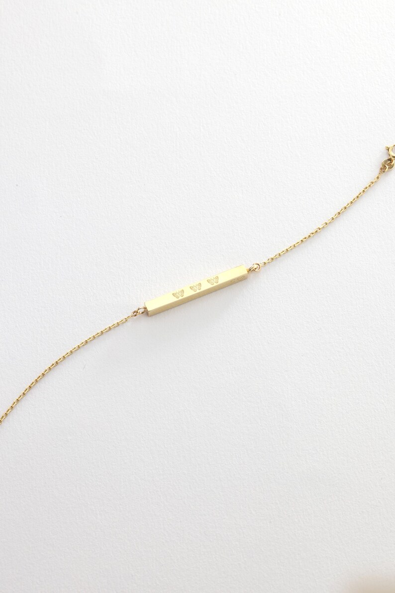 14k 18k Real Gold Urn Bar Bracelet with Diamond, Handmade Memorial Four Sided Engraved Bracelet Gold 3D Bar Waterproof Bar image 4