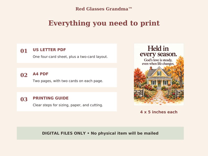 How to use the printable cards: download through Etsy.com in a web browser, print at Actual Size or 100 percent, cut along the lines, and add a note on the blank back. Personal use and printed gifts.