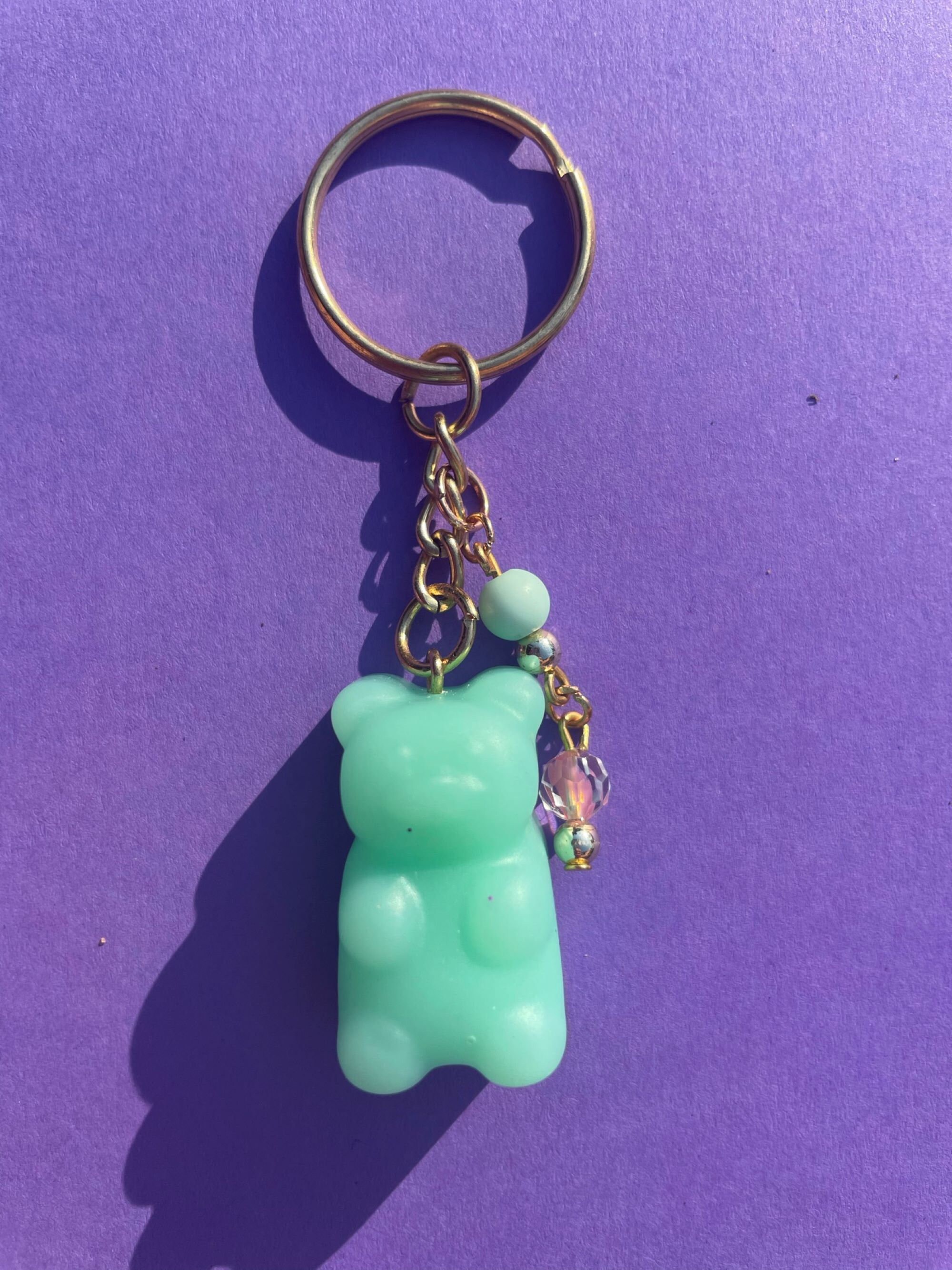 Pink and Teal gummy bear keychain with charm Gold Keychain Etsy.de