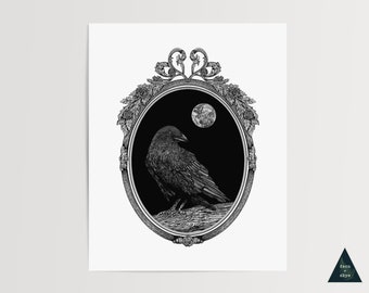 Raven in Mirror Art Print | Victorian Gothic Illustration