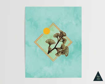 Ginkgo Biloba Art Print | Golden Maidenhair Tree Botanical Line Art