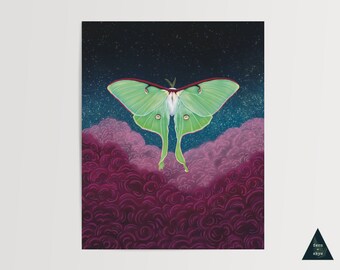 Luna Moth Art Print | Cottagecore Whimsigoth Night Sky Decor