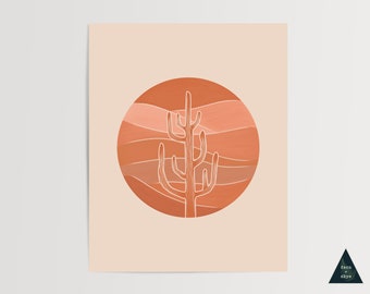 Terracotta Desert Cactus Art Print | Earthy Boho Wall Decor