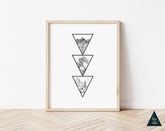 Mountain Ocean Desert Print | Minimalist Triangle Biomes Art