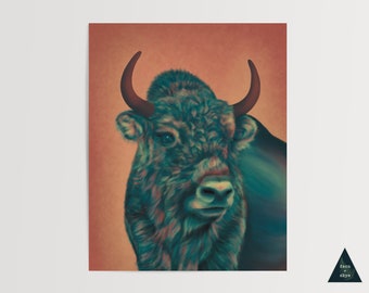 Abstract Bison Illustration | Colorful Wildlife Wall Art Print
