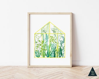 Yellow Greenhouse Art Print | Botanical Watercolor Illustration