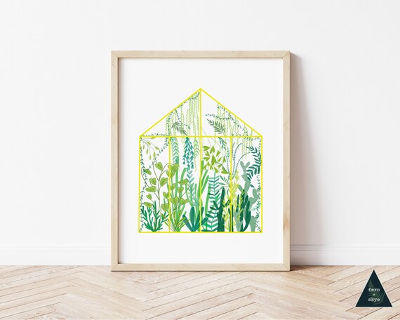 Yellow Greenhouse Art Print | Botanical Watercolor Illustration