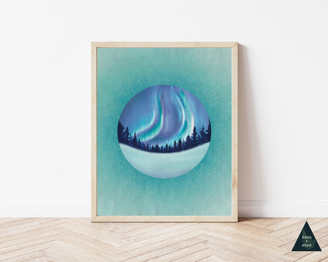 Northern Lights Art Print Aurora Borealis Wall Art Winter Nature
