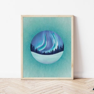 Northern Lights Art Print | Aurora Borealis Wall Art | Winter Nature Landscape | Snowy Day | Winter Wall Art | Unframed Physical Print