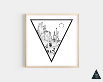 Desert Cactus Mini Print | Boho Mesa Wall Art (4x4 Unframed)