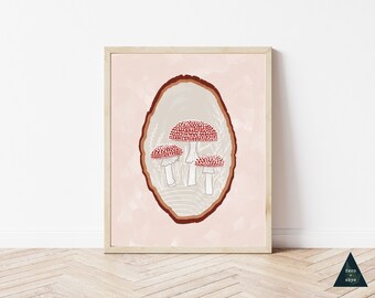 Red Mushroom Art Print | Amanita Muscaria, Cottagecore Woodland