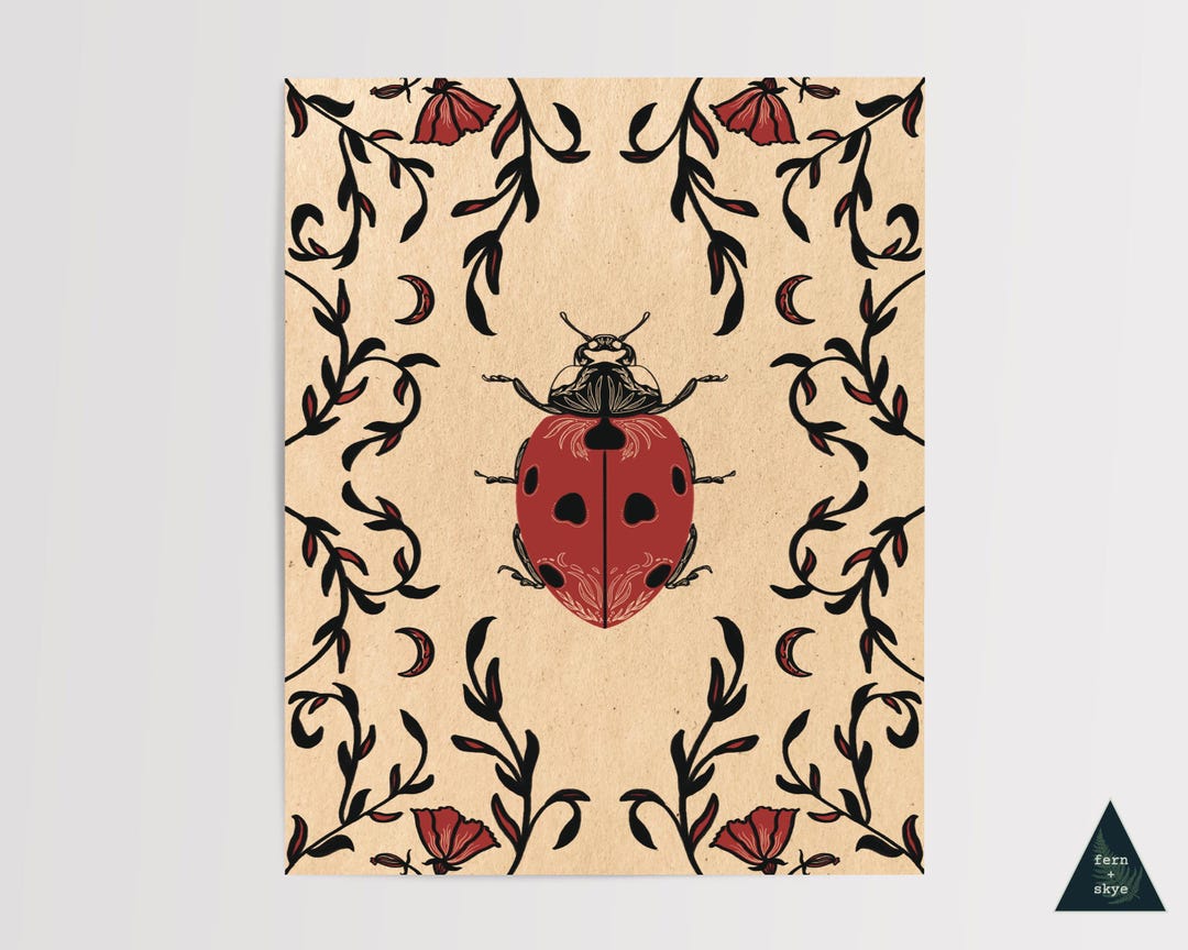 Ladybug Love Art Print | Cottagecore Bug Wall Decor - Etsy
