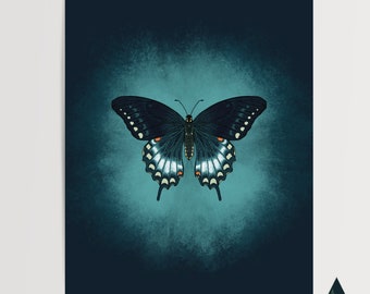 Black Swallowtail Butterfly Art Print | Stippled Glow