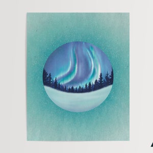 Northern Lights Art Print | Aurora Borealis Wall Art | Winter Nature Landscape | Snowy Day | Winter Wall Art | Unframed Physical Print