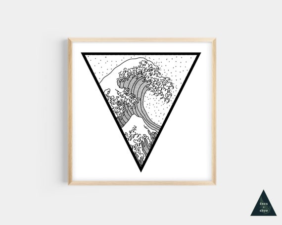 Japanese Wave Art Mini Print | Black and White Ocean Nature Biome (4x4", Unframed)