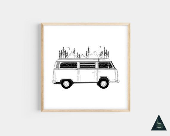 4x4 Camper Van Forest Mountain Mini Print | Small VW Wall Art | Woodland  Mountain Print | Small Nature Print | Unframed Physical Print