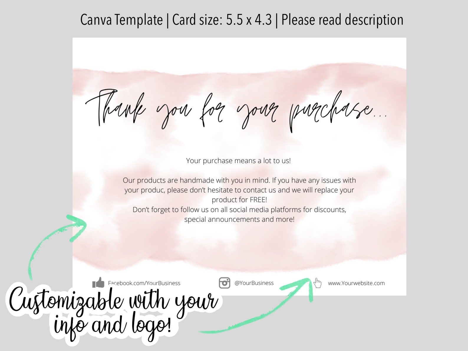 thank you card template small business canva templates etsy