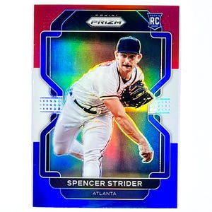 Tarjeta de novato Spencer Strider 2022 Prizm Baseball, roja, blanca y azul, paralela n.° 240