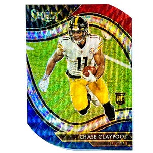 Tarjeta de novato de Chase Claypool 2020 Select Football, roja, blanca y azul, Przm, troquelada, n.° 370