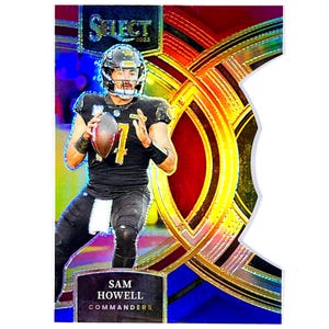 Tarjeta Prizm troquelada Sam Howell Select Football 2023, roja, blanca y azul, n.° 158